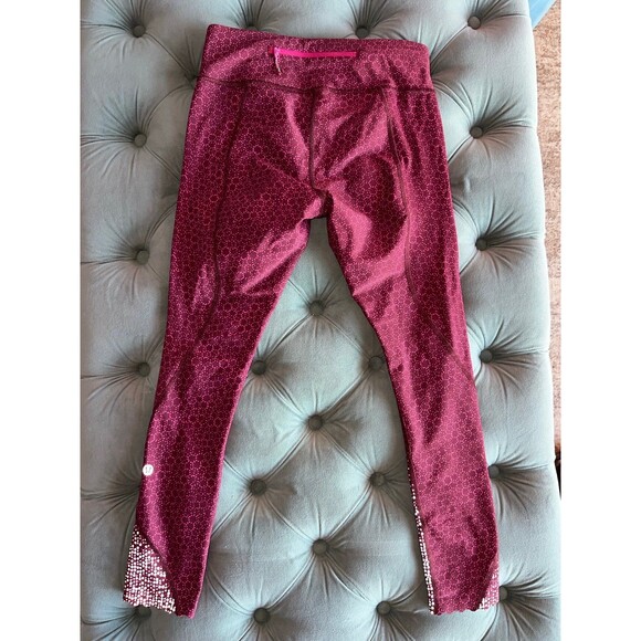 Lululemon 25in Leggings Reflective Maroon Red Pink Size 6 - Picture 9 of 11